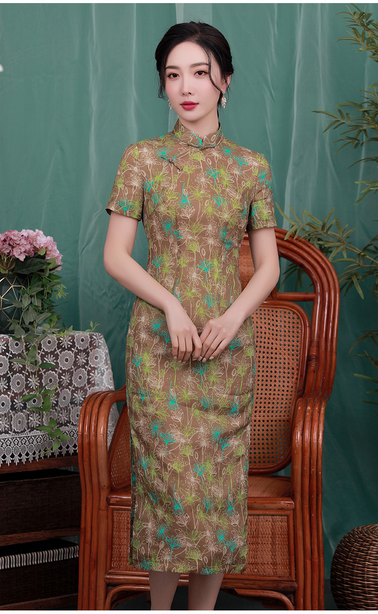 2021年秋季款改良修身显瘦中长款旗袍手工一字扣连衣裙女