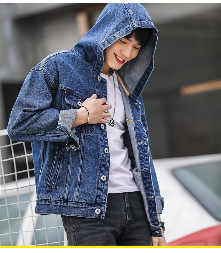 男士连帽外套牛仔外套男款夹克牛仔衣学生潮流水洗休闲牛仔