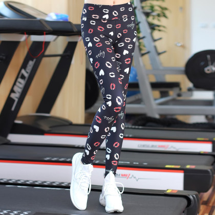 瑜伽服女唇印中腰印花亲肤裸感长裤紧身运动跑步裤网红专业瑜珈裤