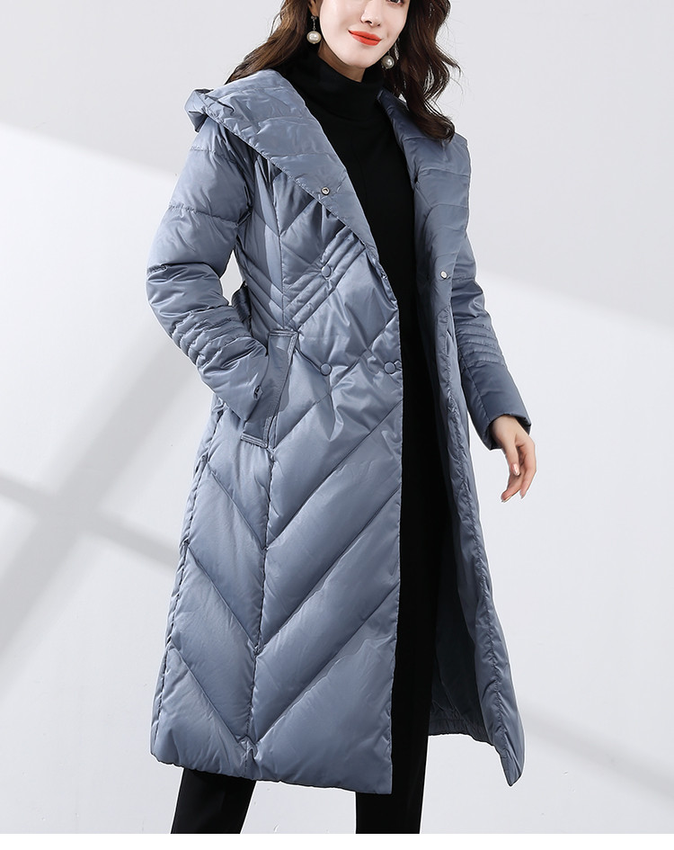 【白鸭绒】罗蒙羽绒服女秋冬保暖防风女中长款连帽休闲羽绒服外套