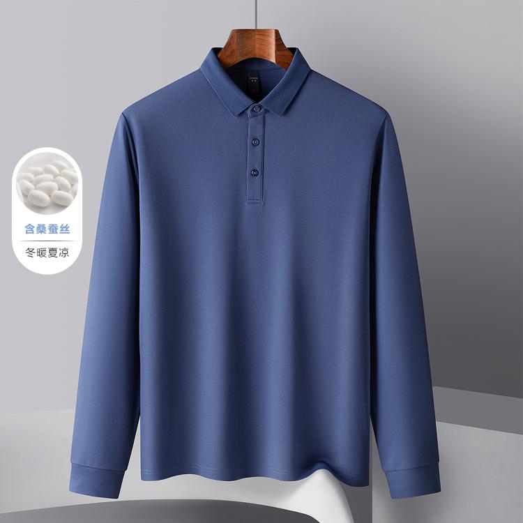 罗蒙 【含桑蚕丝】常青款长袖polo衫男款运动t恤男长袖男t恤长袖