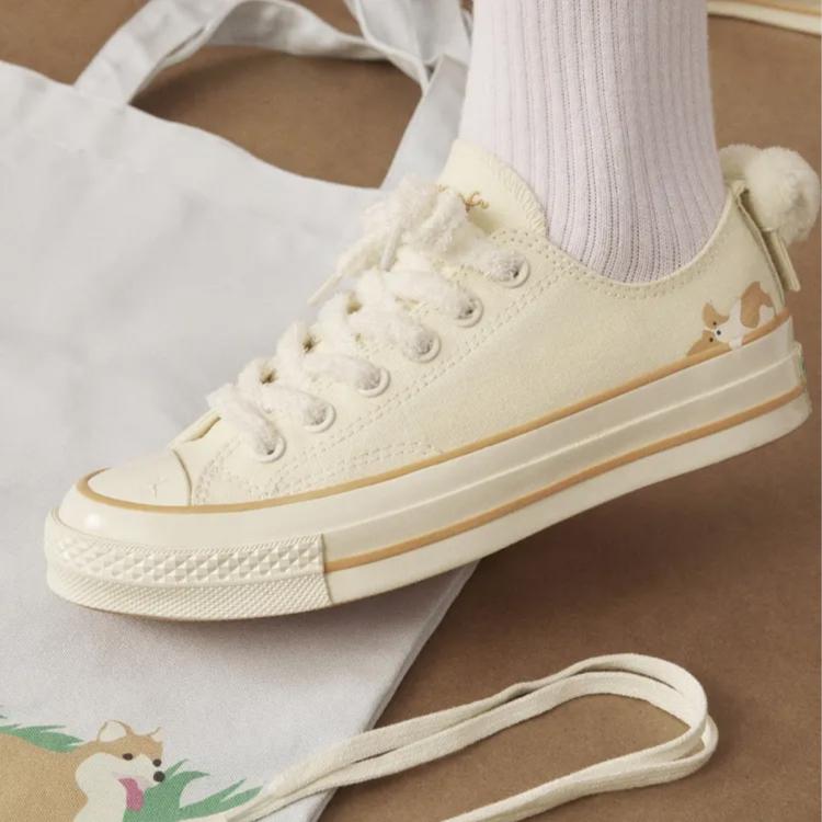 Converse 1970s 狗狗趣味图案男女同款低帮休闲鞋 In White