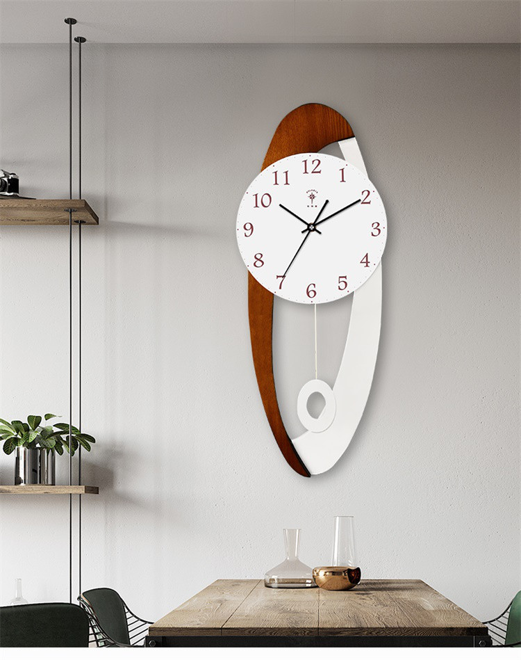 北极星polaris北欧风木纹摆钟客厅挂钟餐厅静音现代简约挂表创意时尚
