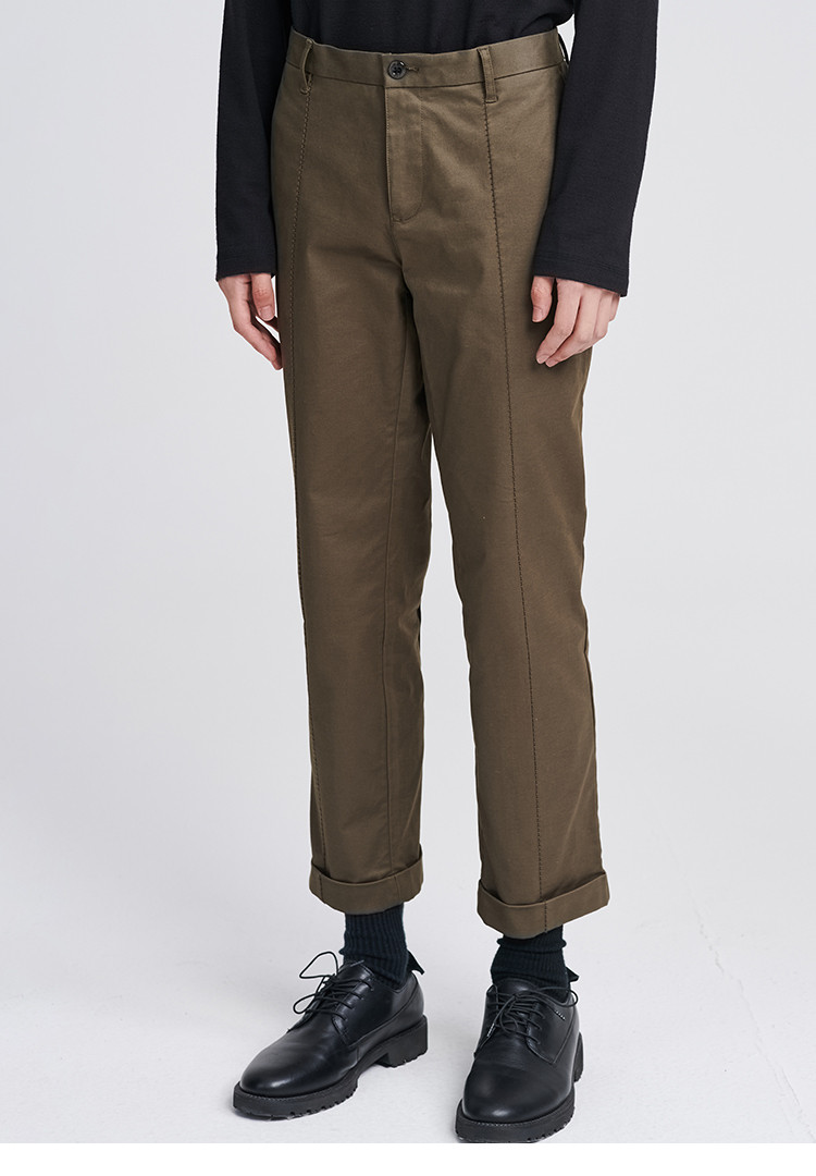 纯色翻裤脚修身休闲西裤长裤下装男