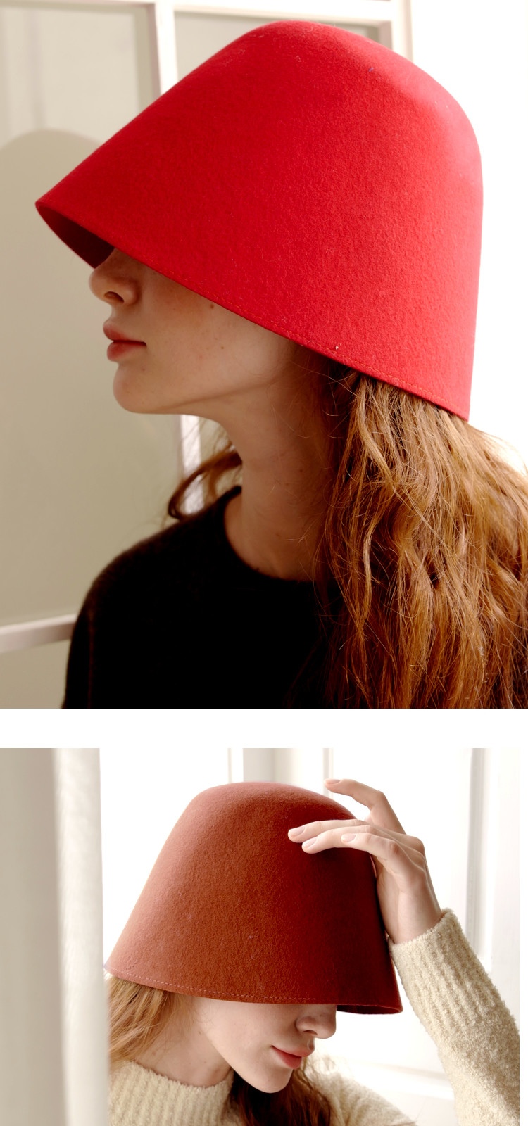 新上日系羊毛呢高筒帽秋冬季复古时尚女士遮阳渔夫帽子网红