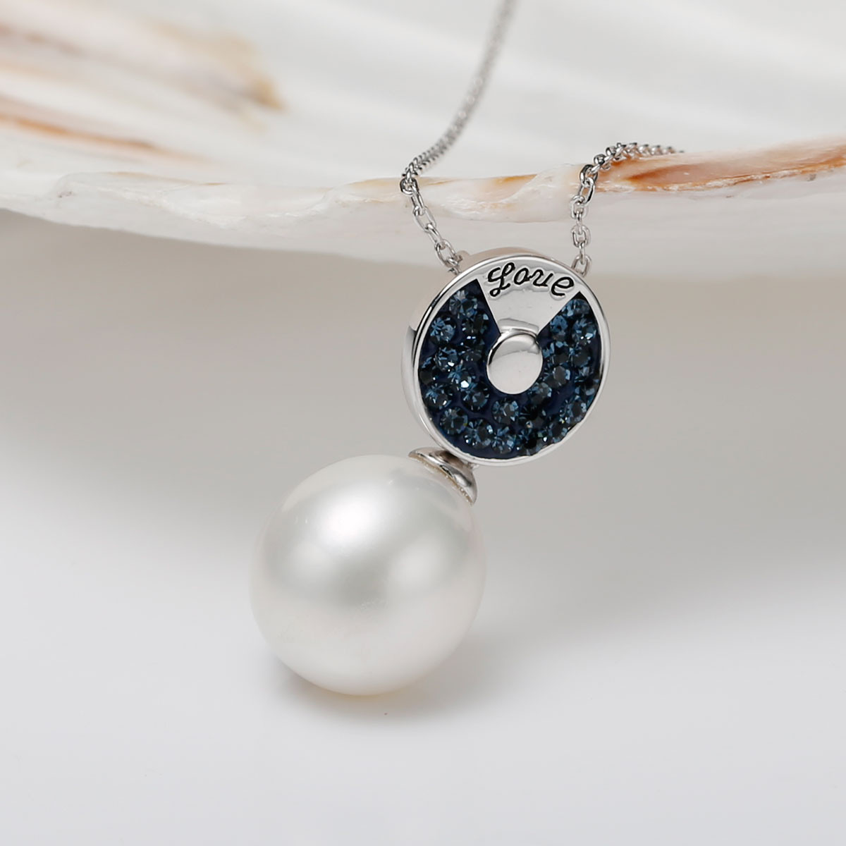 欧诗漫珠宝珍珠项链925银水滴吊坠 情印