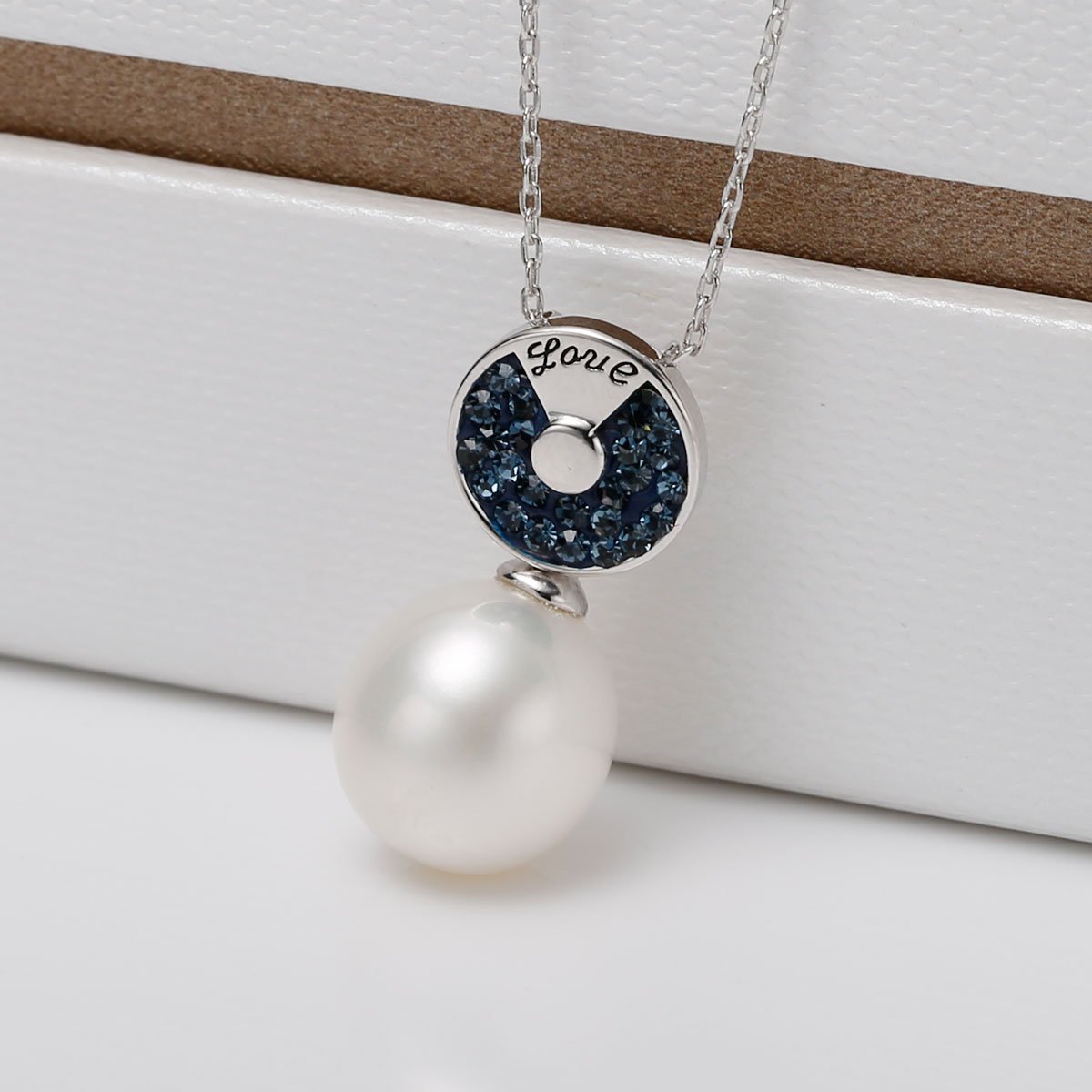 欧诗漫珠宝珍珠项链925银水滴吊坠 情印