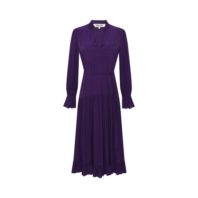 Diane Von Furstenberg Dvf女装 葡萄紫复古女士中长款连衣裙 In Multi