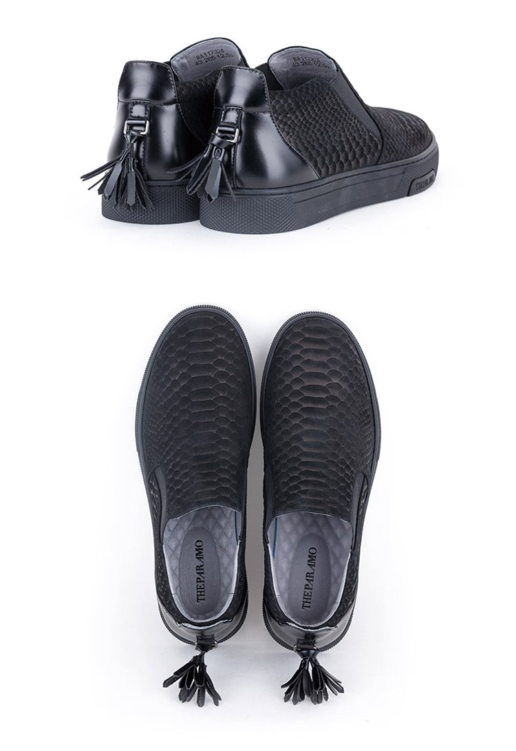 theparamo帕拉莫2018秋季新品蛇纹男士牛皮中高帮板鞋