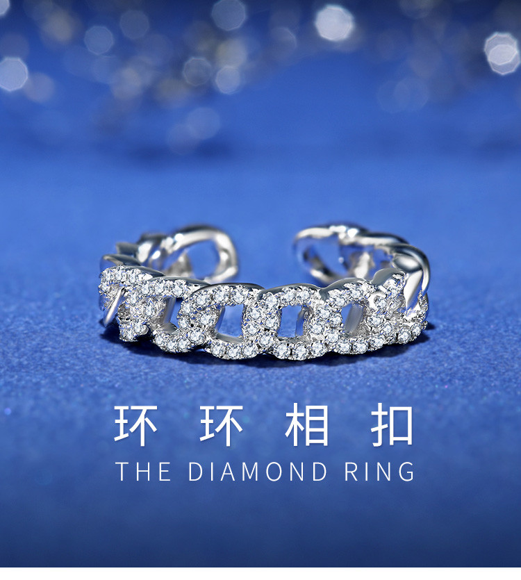 环环相扣s925银饰品指环时尚食指戒指生日礼物莫桑钻戒指女