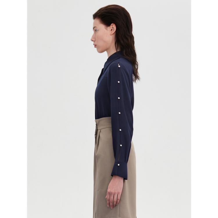 DKNY 【珍珠扣装饰】唐可娜儿气质简约法式弹力女式衬衫