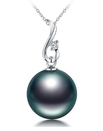 黛米大溪地海水黑珍珠吊坠11-12mm18k金镶钻[附证书]