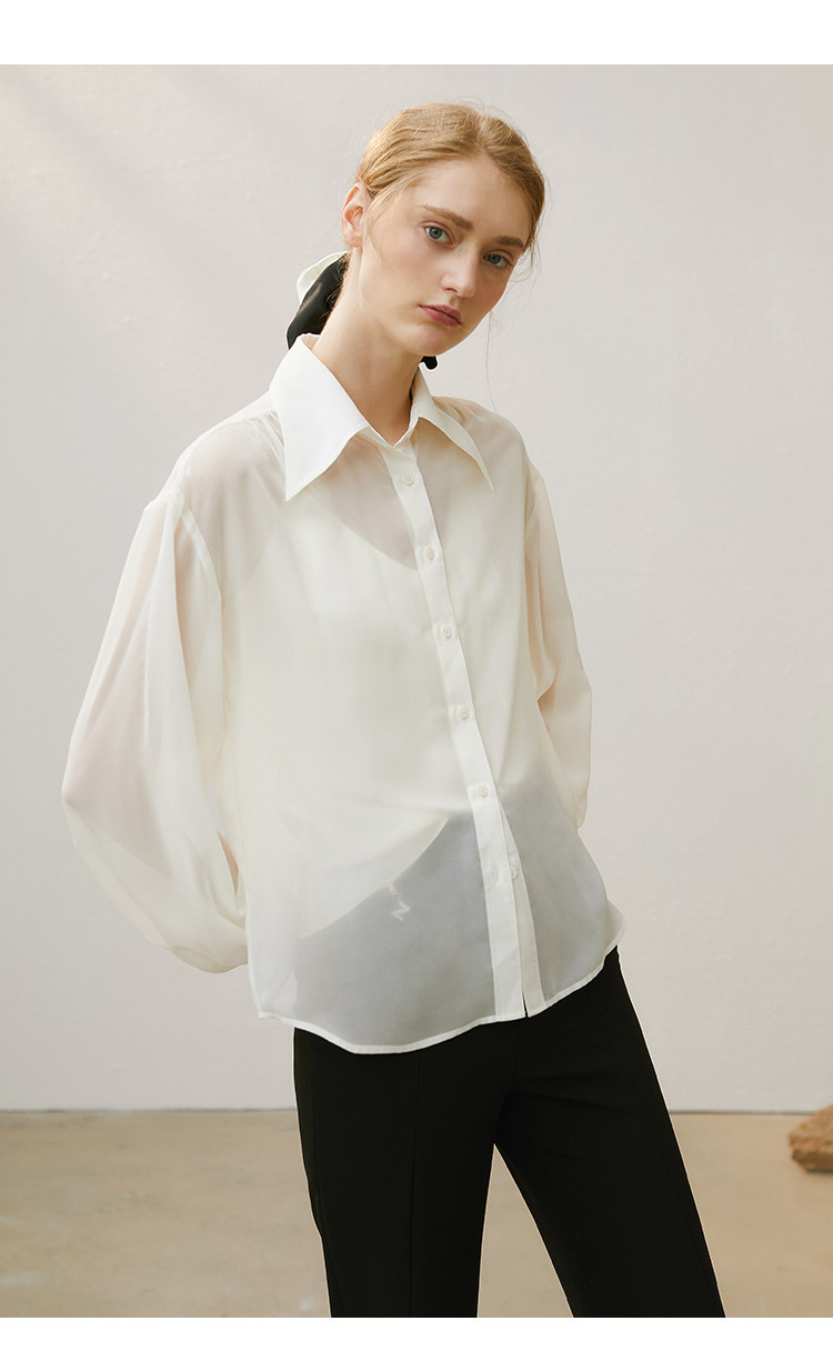 【半透雪纺衬衫】2021年新品简约清爽百搭宽松雪纺衬衣女上衣