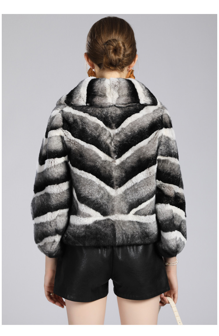 秋季新款时尚青紫蓝皮草外套女士短款显瘦栗鼠龙猫皮毛一体大衣