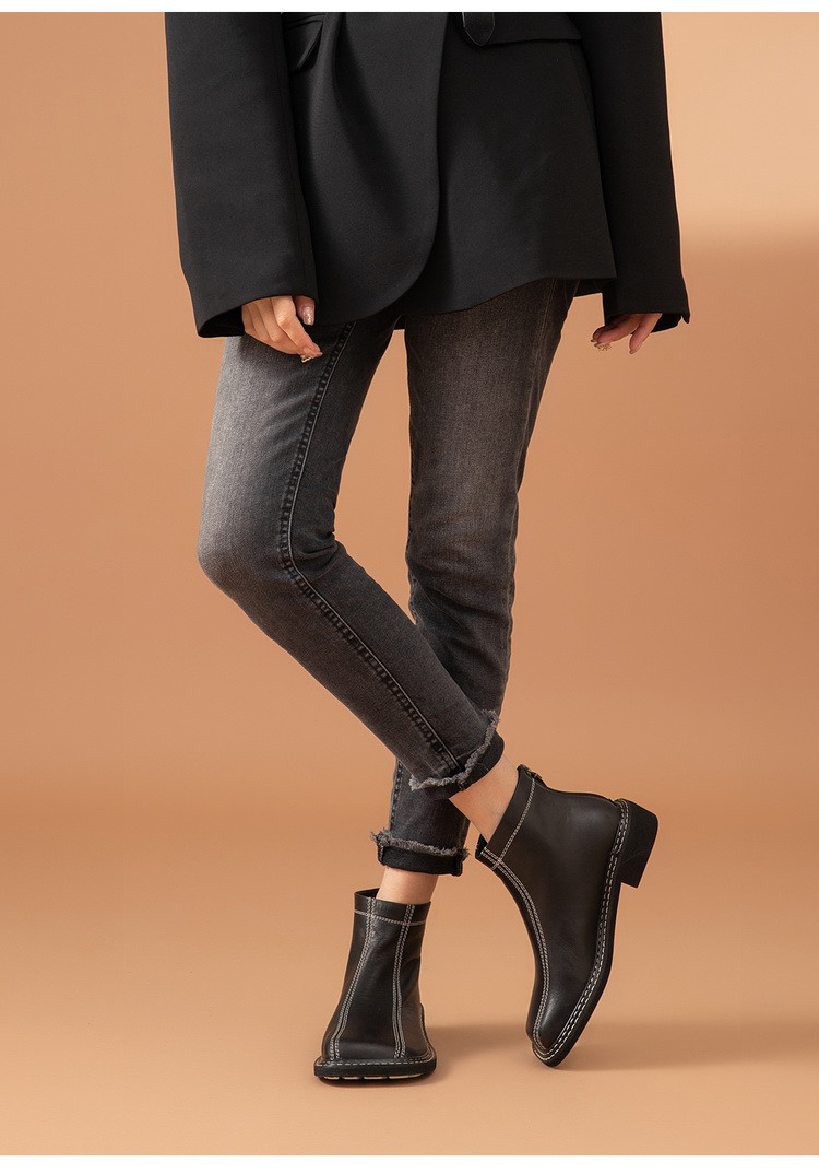 切尔西女靴子女士粗跟短靴及踝靴烟筒靴女休闲鞋英伦风女鞋子秋冬