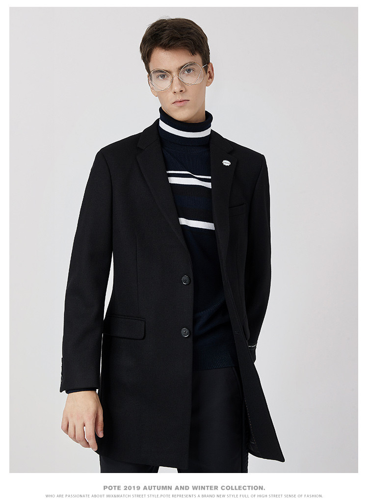 【羊毛呢】拉夏贝尔男装春秋新款毛呢外套商务休闲中长款男士大衣