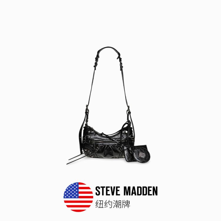 Steve Madden 思美登女包铆钉月牙包褶皱斜跨包女brookie