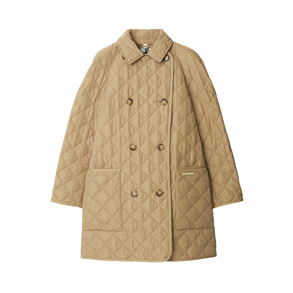 BURBERRY 【绗缝翻领】女士休闲简约纯色品牌logo标大口袋双排扣棉服