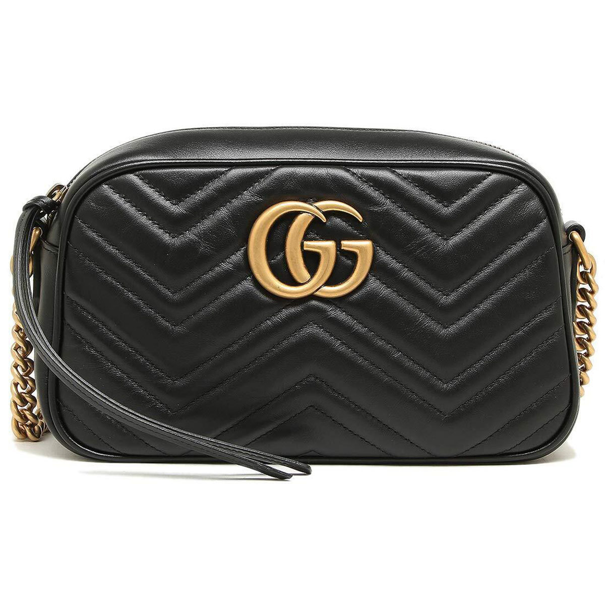 GUCCI 【马蒙绗缝小号相机包】双G做旧牛皮菱格链条斜跨单肩包