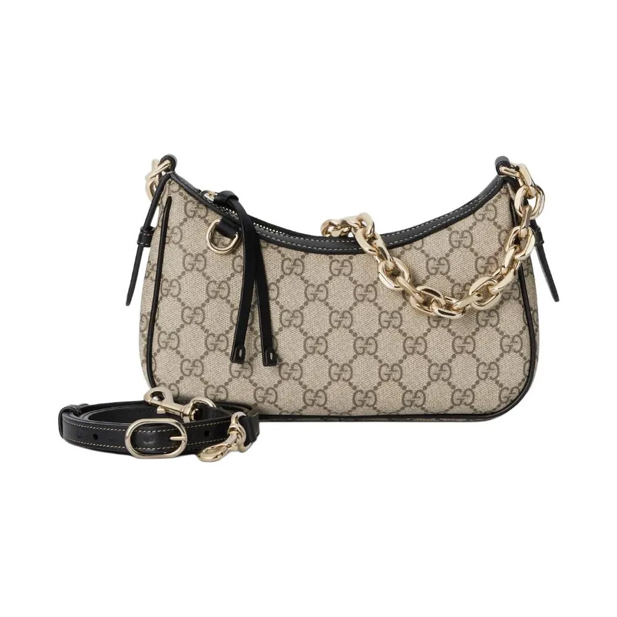GUCCI 【GG Emblem系列】女士老花皮革装饰单肩链条腋下包