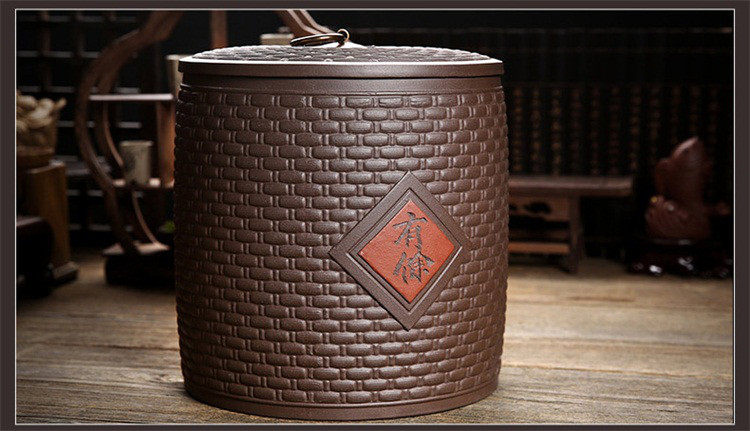 茶叶桶茶叶罐草编七子饼大号茶饼罐密封存茶罐紫砂茶叶罐