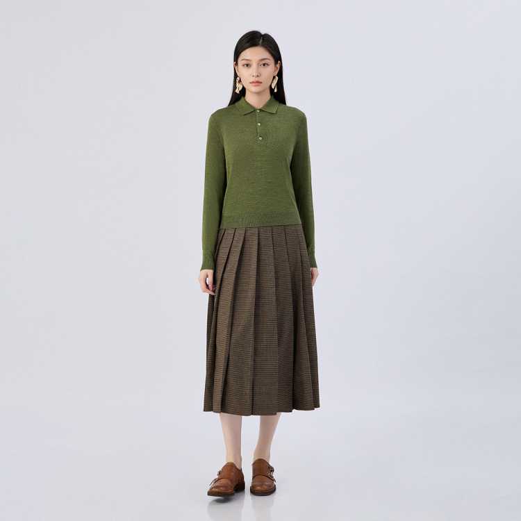 深呼吸 女装 Polo领简约休闲纯色纽扣羊毛针织长袖A302254