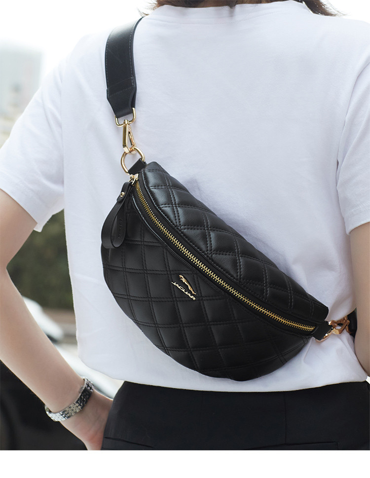 捷豹女包腰包女胸包斜挎包新款开学礼物菱格绣线女包包女腰包