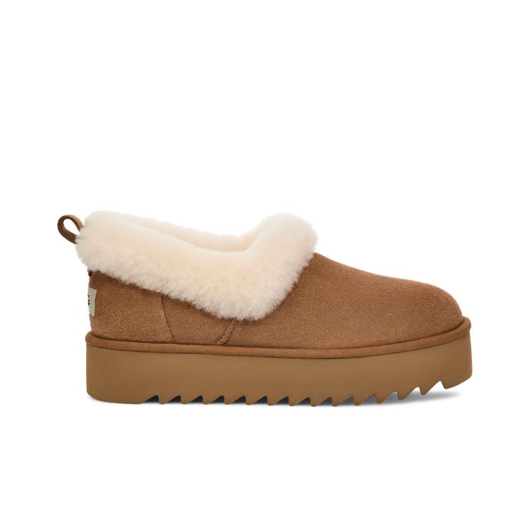 Ugg 秋冬女士舒适茸茸毛厚底休闲便鞋雪地靴 1166733栗色 In White