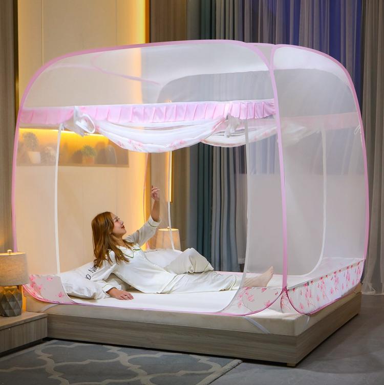 免安装大顶钢丝蒙古包蚊帐坐床式加密床上用品宝宝防摔家用