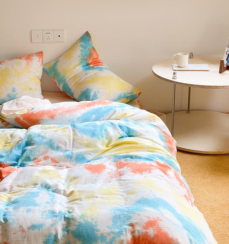 全棉色织扎染床单被套被罩床上用品家用套件学生宿舍纯棉四件套