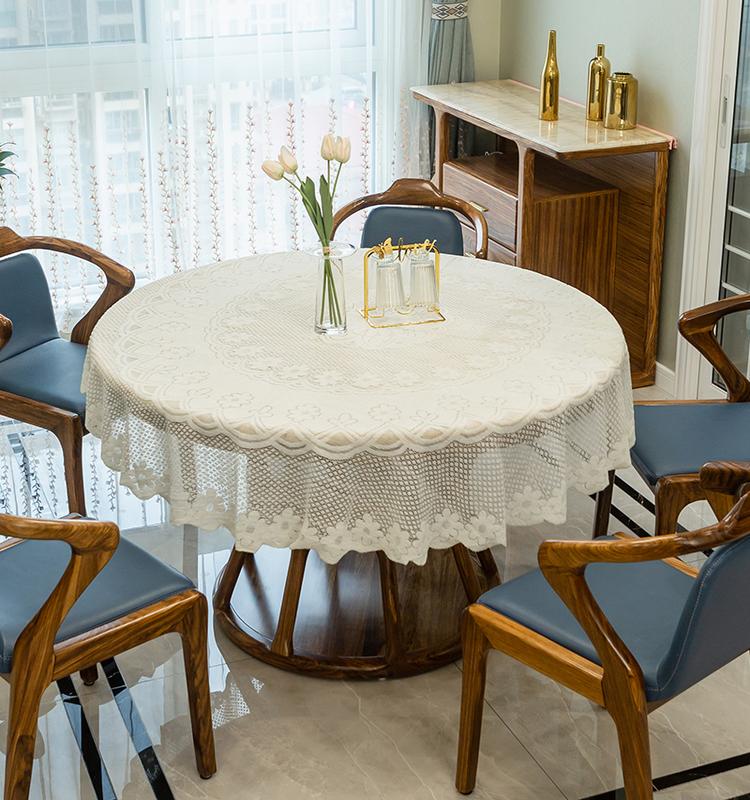 简约时尚防水防油防烫免洗家用圆形餐桌镂空刺绣餐桌台布桌布桌垫