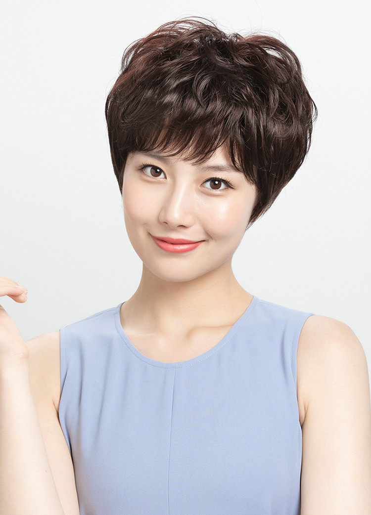 假发女短发真人发丝发套真发全头套真自然假头发妈妈中老年女士款