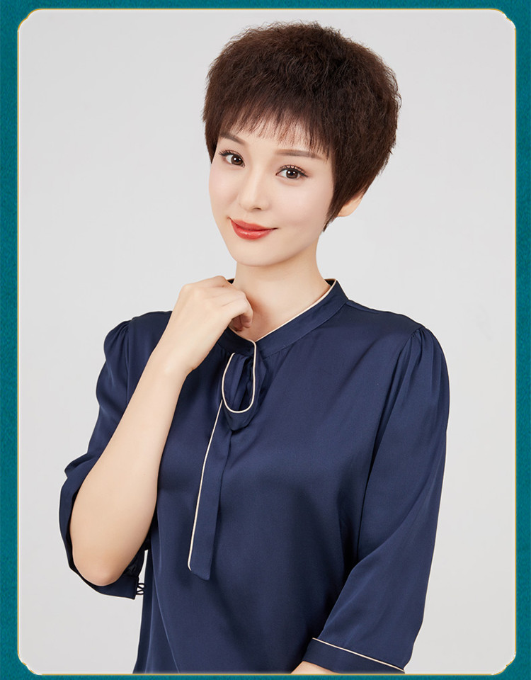 假发女士真发假发短发短卷发烟花烫蓬松自然中老年人妈妈全头套式