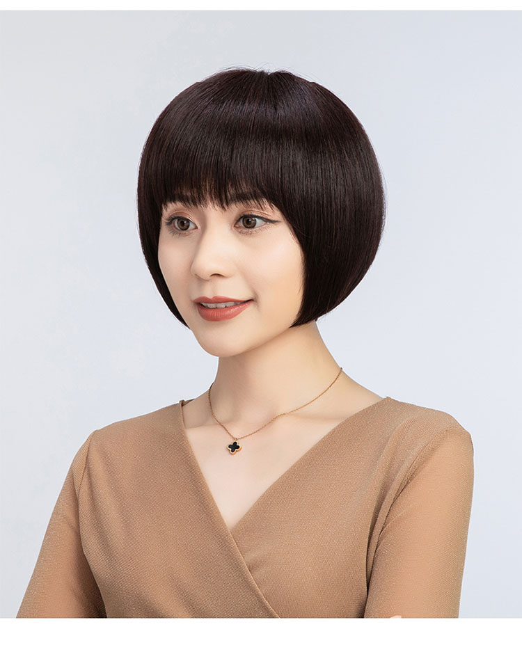 假发女短发夏季波波头真人发丝全头套式圆脸女士真发自然假发套