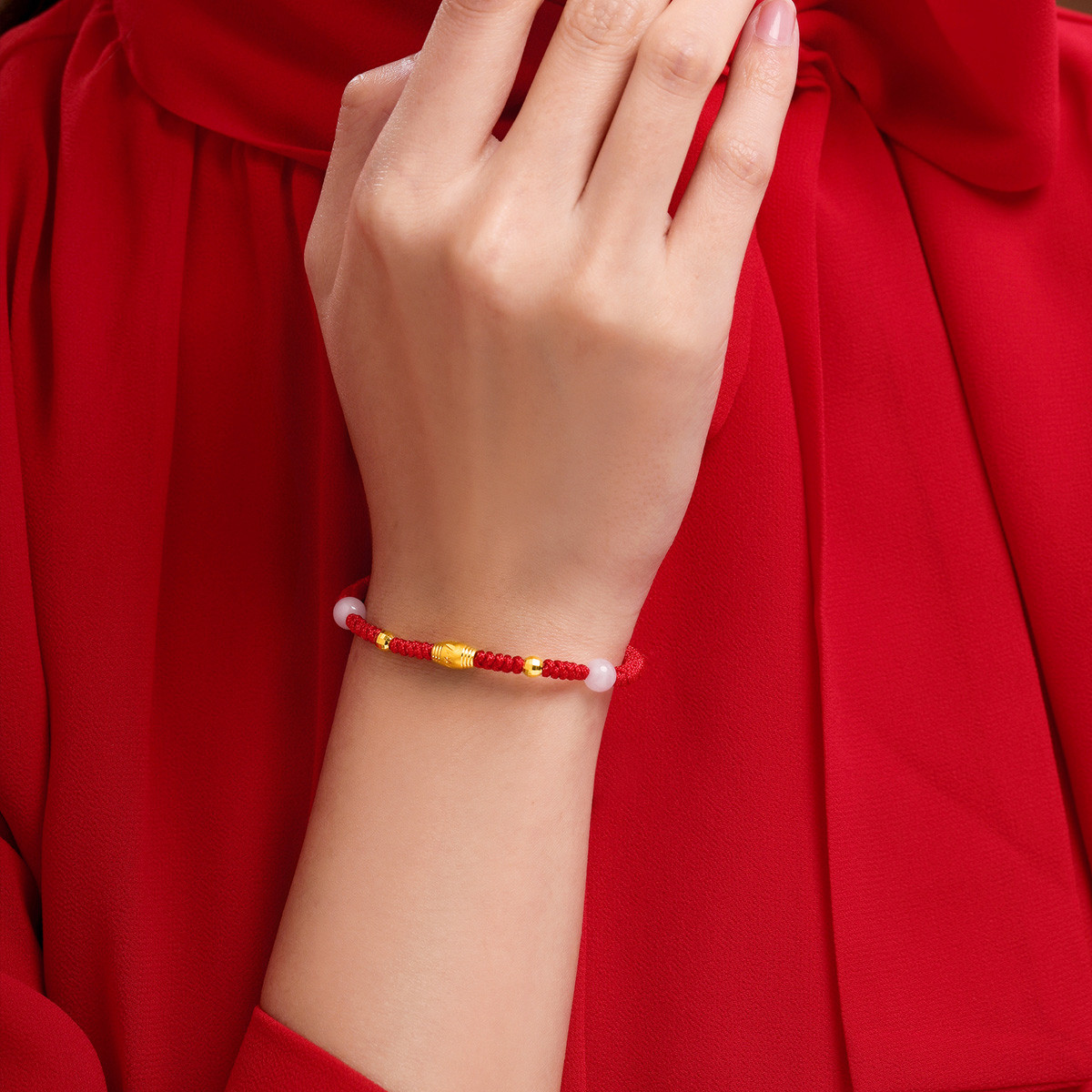 【黄金转运珠】足金999纯金手链本命年红绳编制金珠子黄金手链