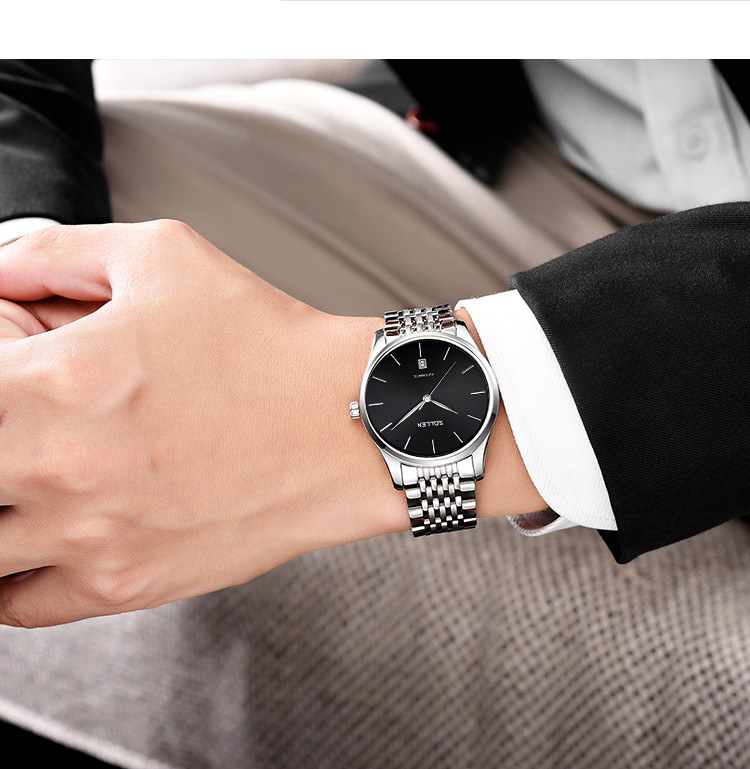 正品9008系列超薄礼物钢带机械男士手表