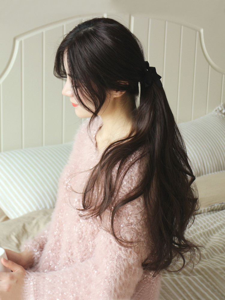 低马尾假发女 绑带式逼真假马尾大波浪长发尾辫子 气质中长卷发片