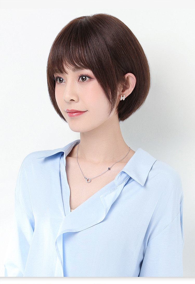 假发套女假发真发混发女短发轻薄刘海减龄女士自然波波头套式