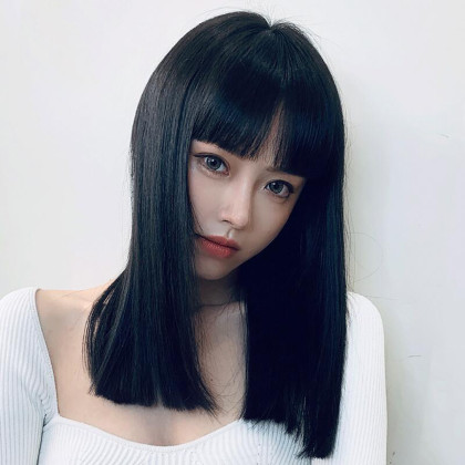 漫画刘海假发女长直发真发混发自然全头套式明星同款一刀切中长发