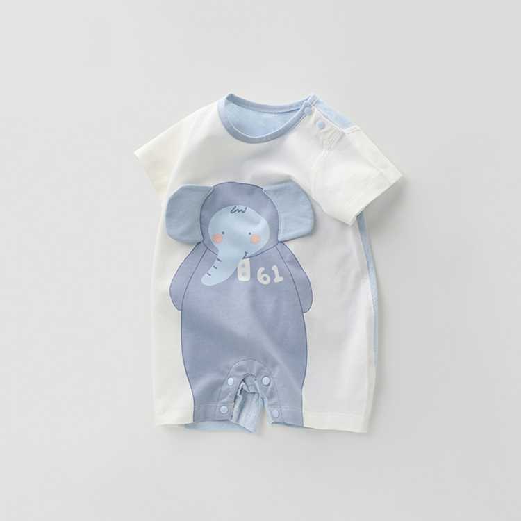 洋气新生婴儿衣服夏季薄款短袖哈衣爬爬服宝宝连体衣夏装