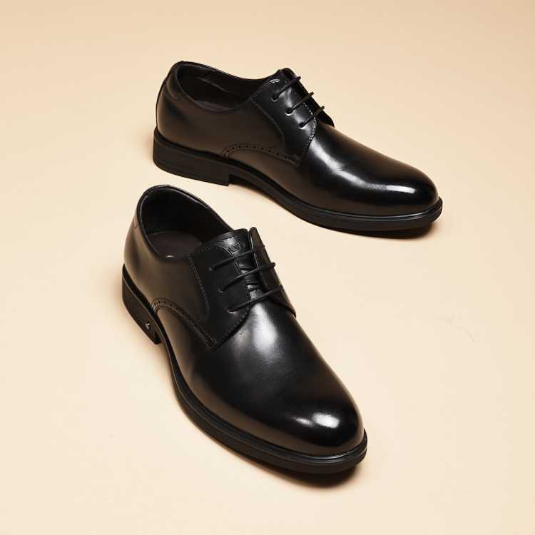千百度 【头层牛皮】真皮男士透气冲孔皮鞋商务正装婚鞋职场皮鞋男德比鞋