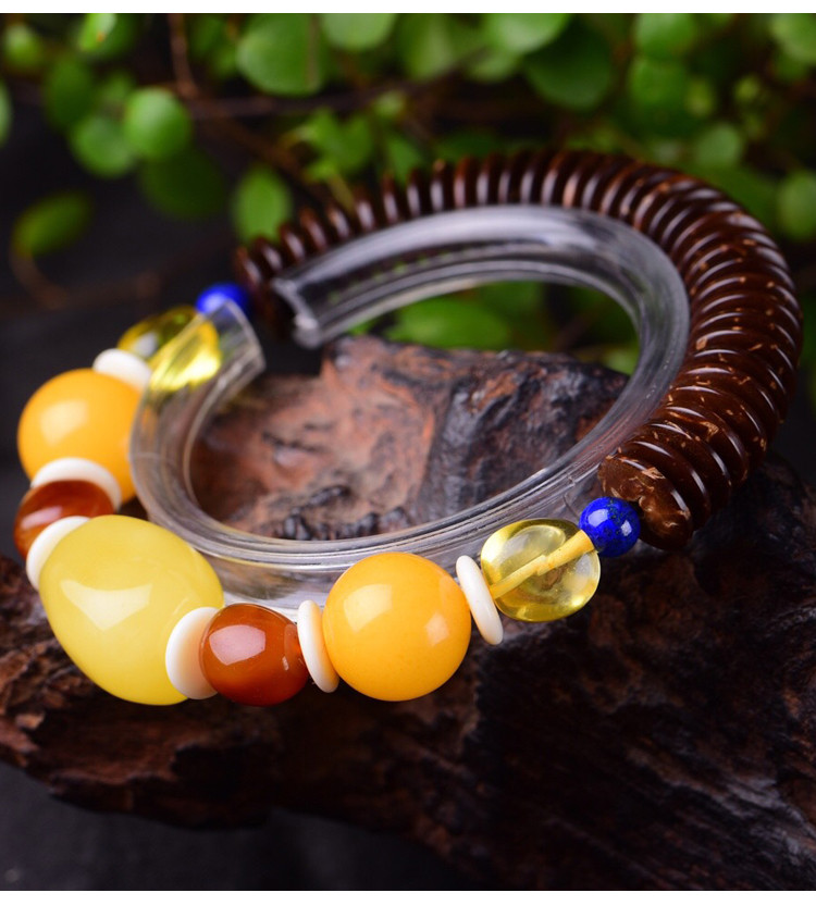 原创蜜蜡单圈手链配椰壳隔片简约手串手链附证书礼盒