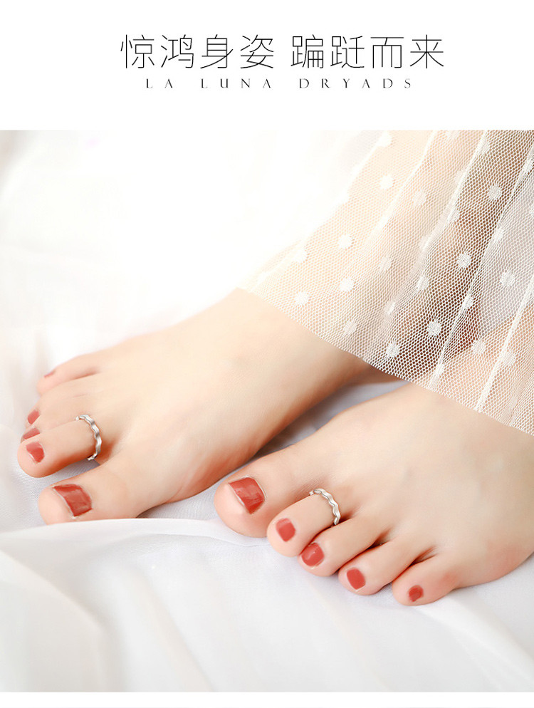925纯银光面脚戒女水波造型简约个性开口脚饰ins风性感尾戒
