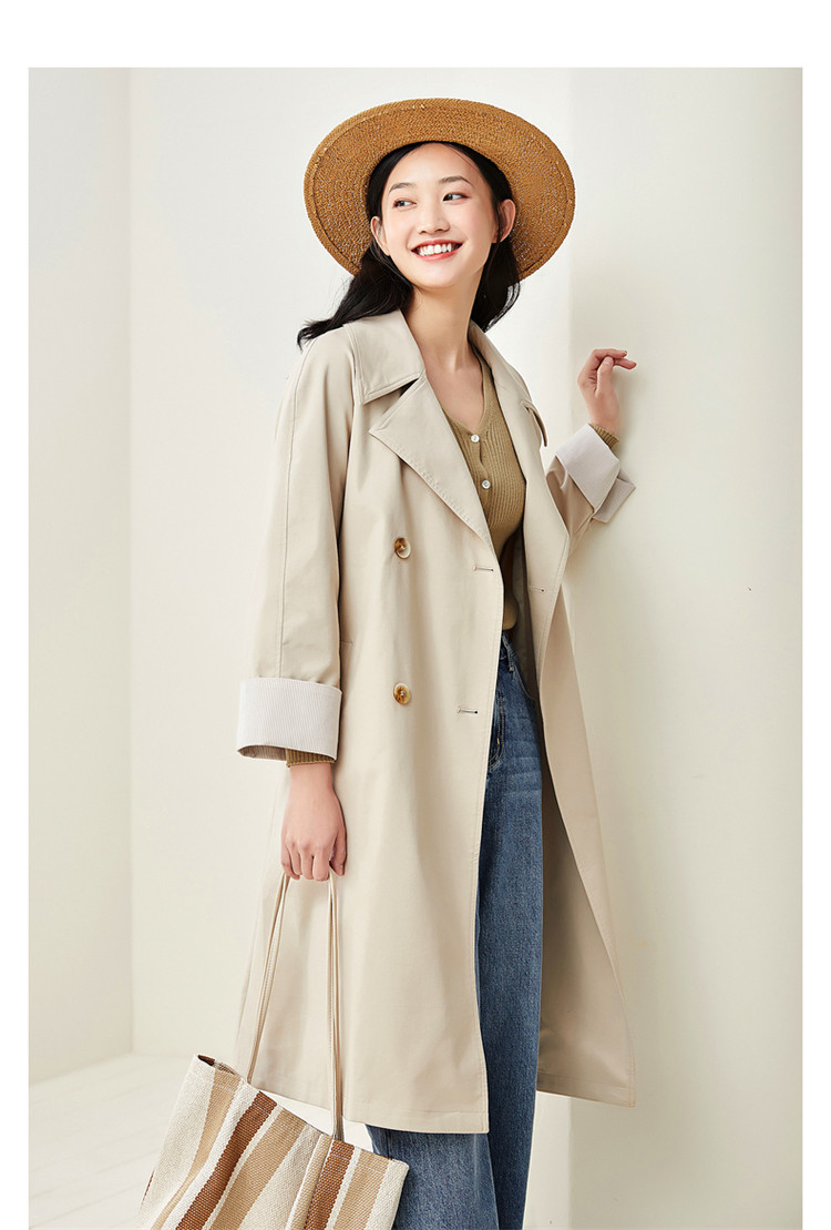 【热销爆款】紫涵新款春秋季中长款收腰风衣女士经典简约外套大衣