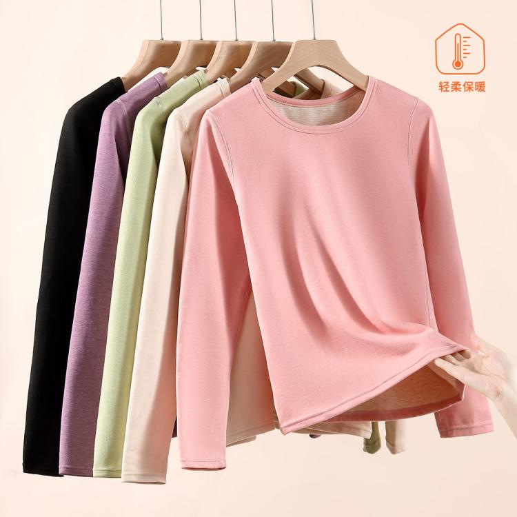 芬腾 【含绵羊毛桑蚕丝】加厚锁暖女士保暖上衣打底衫女秋衣女上衣初秋