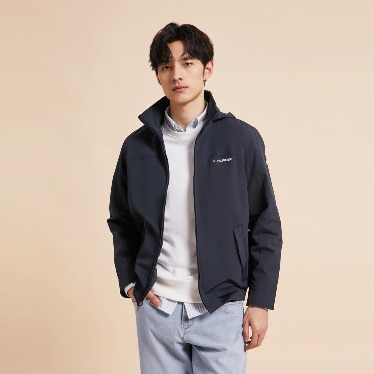 Tommy Hilfiger 【防泼水】 男轻便通勤可收纳帽软壳夹克外套j8340 In Blue