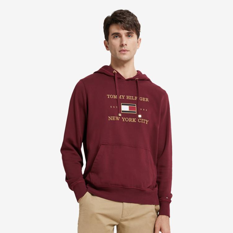 Tommy Hilfiger 秋冬男纯棉休闲重工字母刺绣合身版连帽卫衣28195 In Red