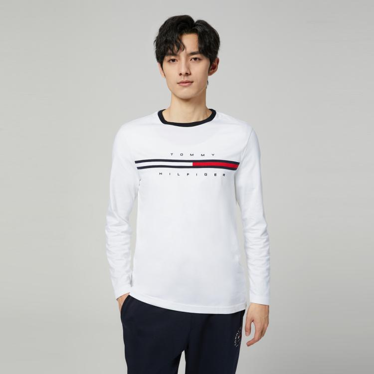 Tommy Hilfiger 男纯棉拼色织带字母刺绣亚洲版打底长袖t恤a9736 In White