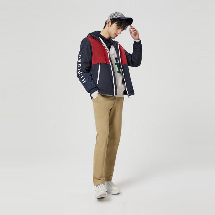 Tommy Hilfiger 男防泼水拼色连帽运动宽松冲锋款夹克外套31082