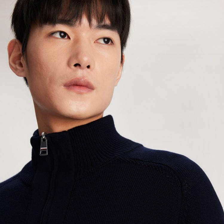 TOMMY HILFIGER TOMMY HILFIGER Tommy Hilfiger 男装纯棉刺绣净色商务半高领宽松针织外套33135